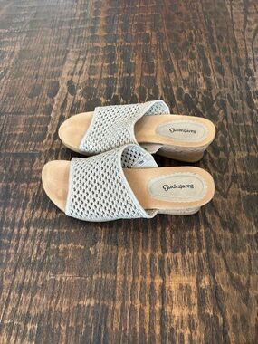BareTraps silver / taupe Woven Slide cork Mules